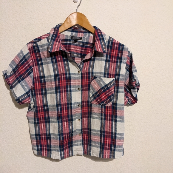 Topshop Tops - Plaid Topshop Short Sleeve Boxy Crop Top sz M (8)
